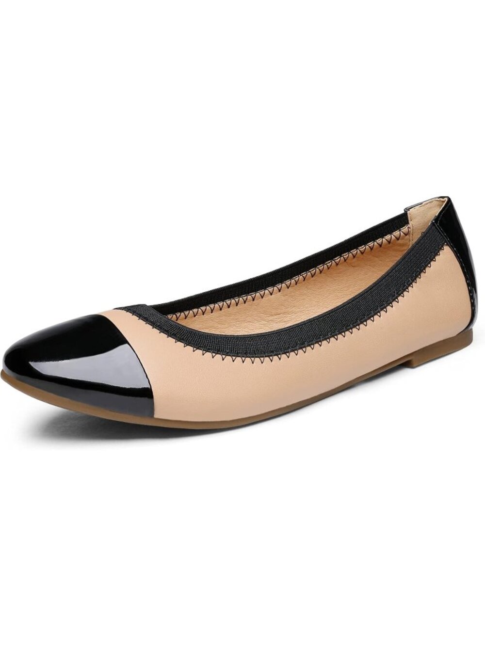 DREAM PAIRS Women's Nude Black Comfortable Round Toe Slip On Ballet Flat Shoes